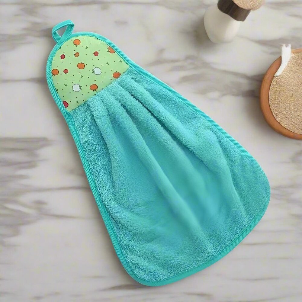 Sally Ann Apple Topper Teal Green Hanging Loop Fingertip Towel Gift Packaged